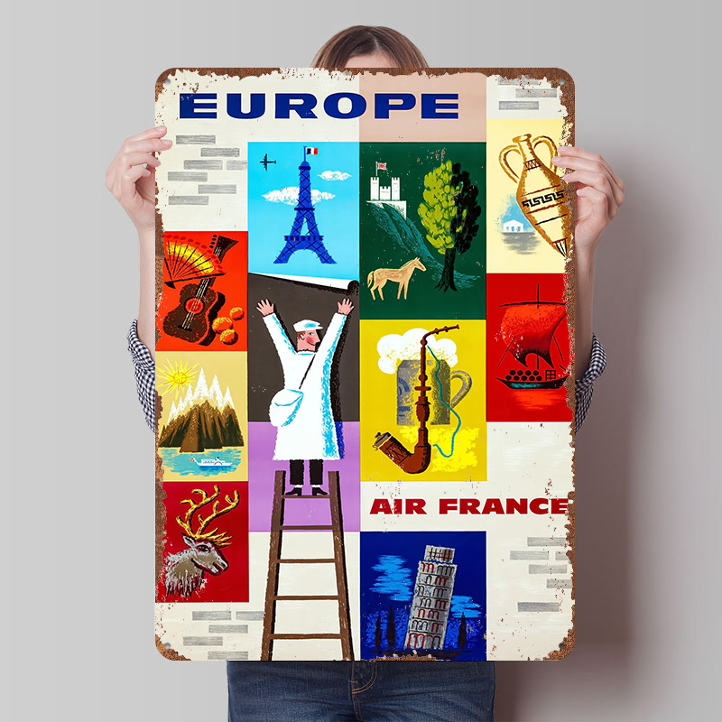Retro Gaming France - Металлический постер «Европа: Авиаперелеты Франции» —