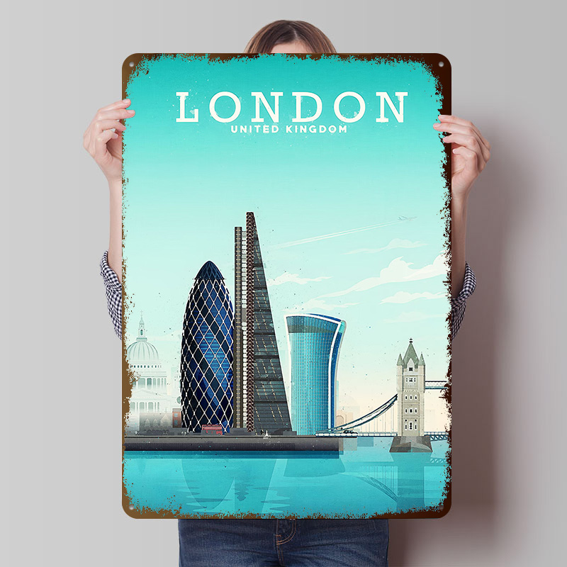 Retro Gaming London - Металлический постер «Путешествие по Лондону», настенный