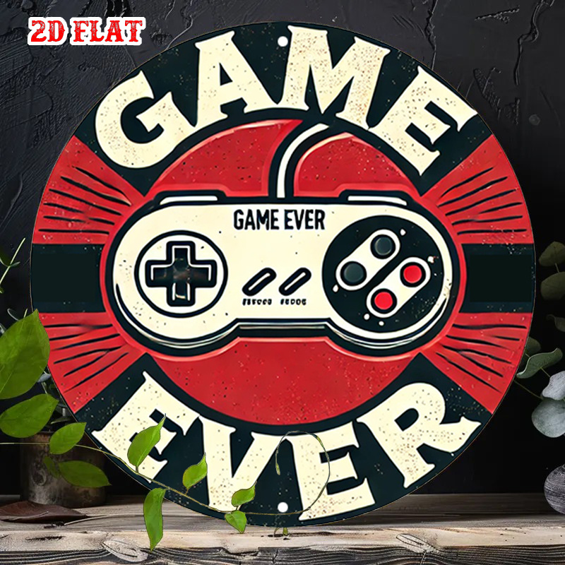 Retro Gaming Vibe - 2D плоская круглая алюминиевая табличка в