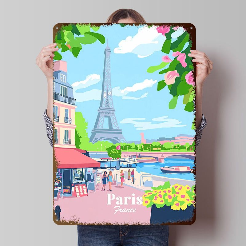 Retro Gaming France - Плакат «Париж, Франция»: Винтажная металлическая табличка