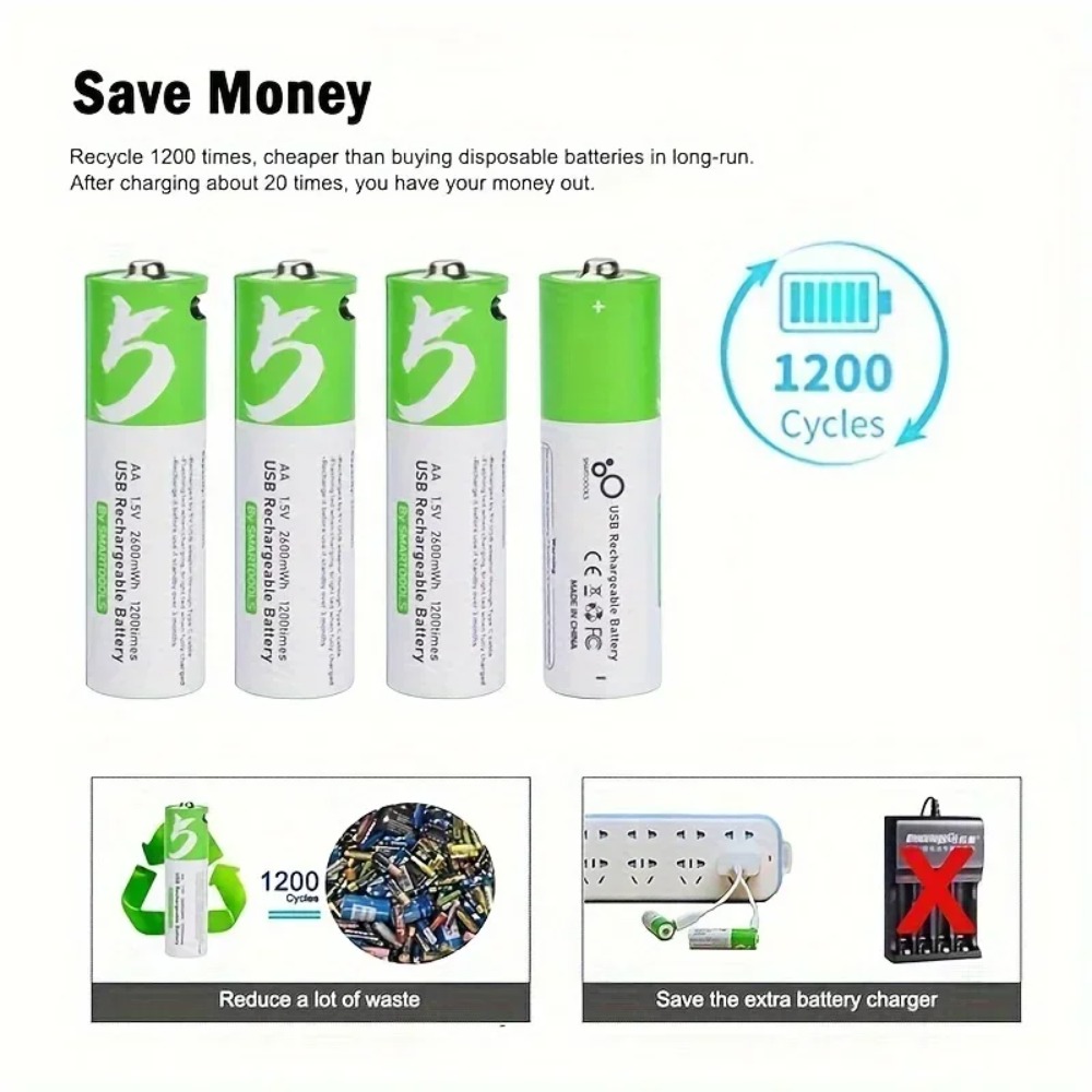8 шт. 1.5В AA 2600мВтч Аккумул – обзор и цена Rechargeable Battery Aa